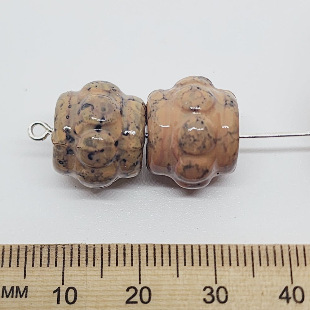 13x15mm Fluted Drum (25) - Light Brown - Pottery Look Lucite Beads - Glossy