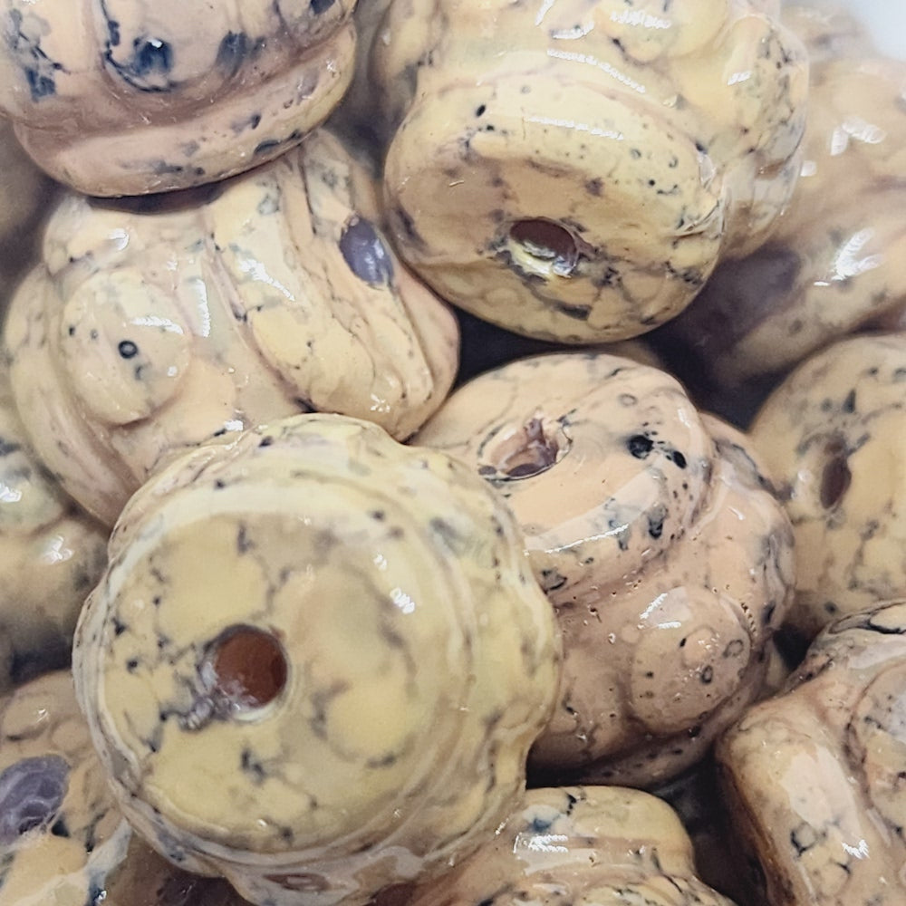 13x15mm Fluted Drum (25) - Light Brown - Pottery Look Lucite Beads - Glossy