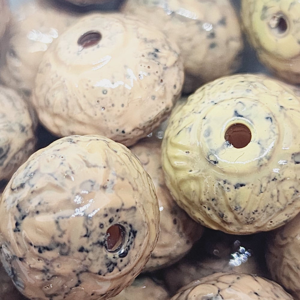 12x16mm Rondelle (25) - Light Brown - Pottery Look Lucite Beads - Glossy