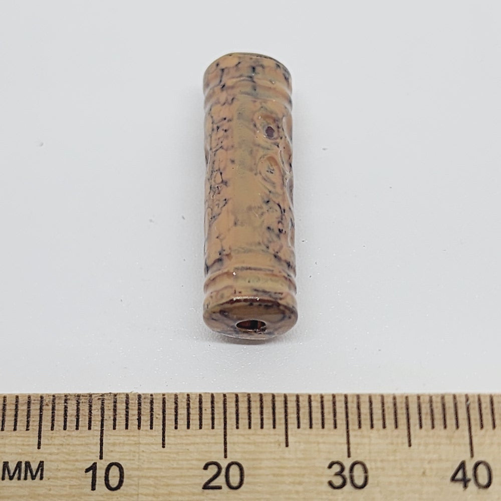 25x8mm Tube (50) - Light Brown - Pottery Look Lucite Beads - Glossy