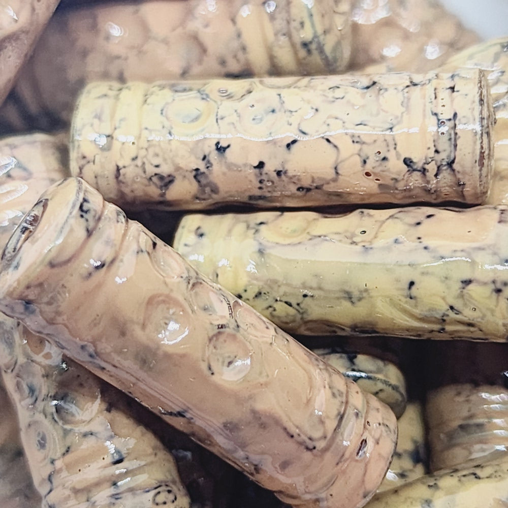 25x8mm Tube (50) - Light Brown - Pottery Look Lucite Beads - Glossy