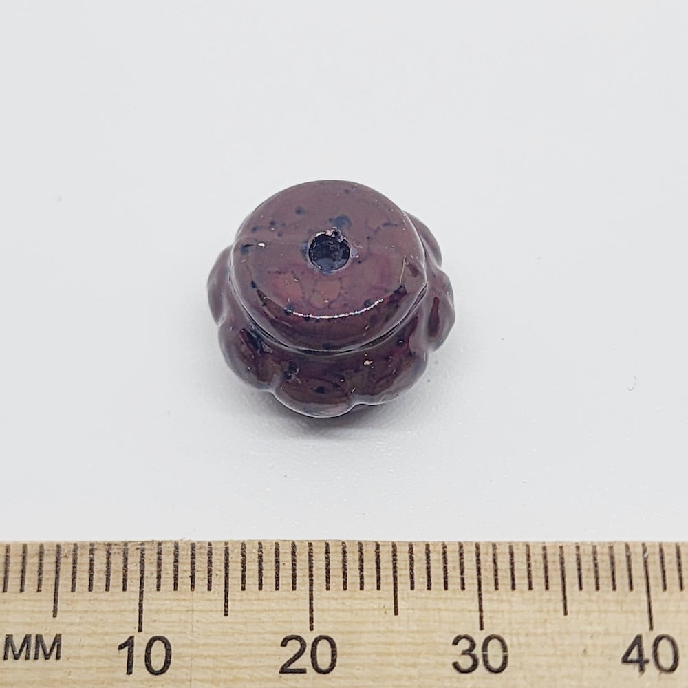 13x15mm Fluted Drum (25) - Dark Brown - Pottery Look Lucite Beads - Glossy