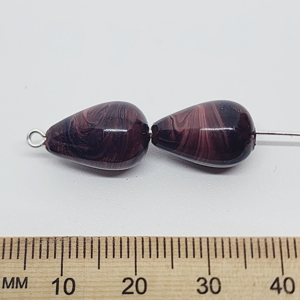 15x10mm Teardrop (10) - Dark Brown - Vintage Wood Veneer Marbled Effect Beads