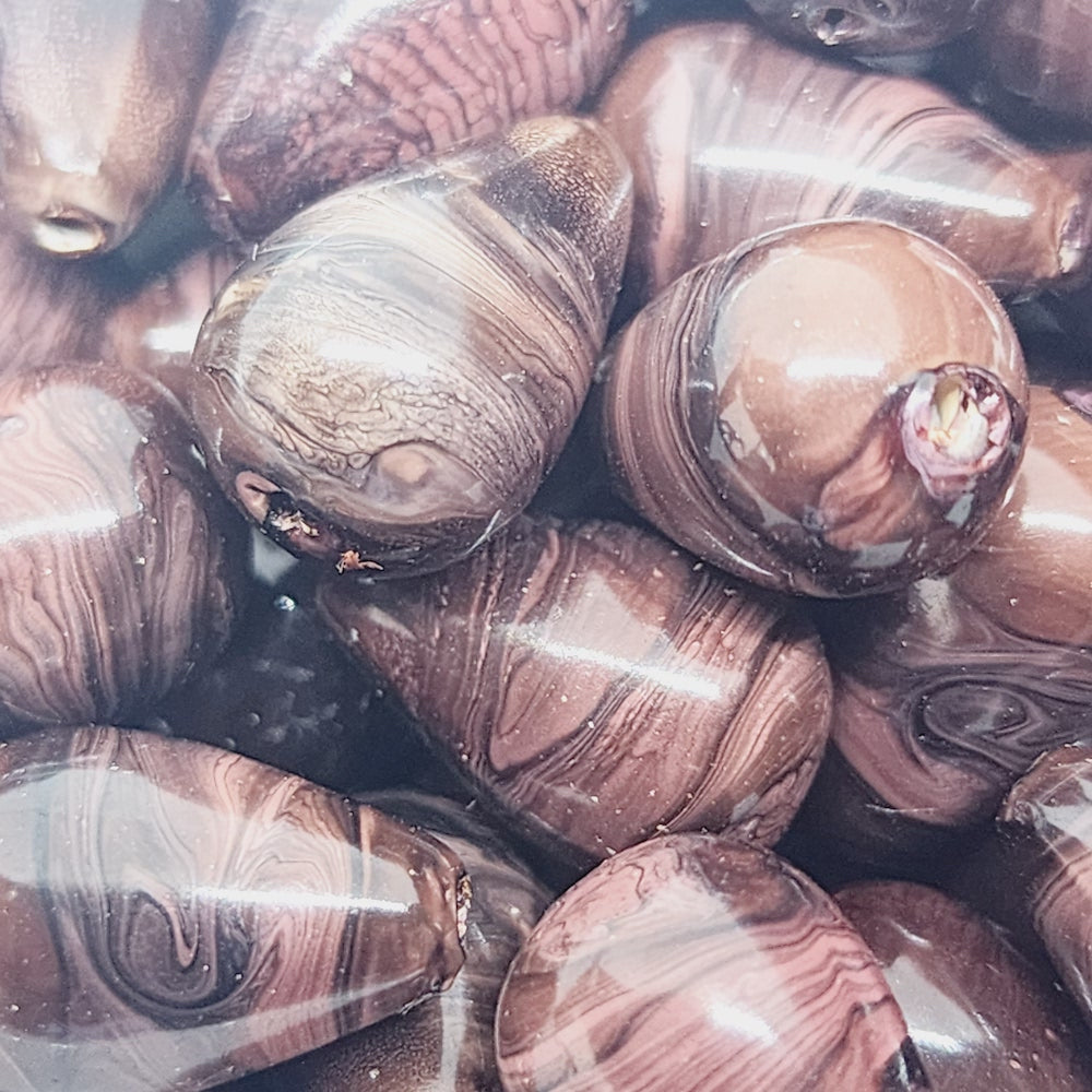 15x10mm Teardrop (10) - Dark Brown - Vintage Wood Veneer Marbled Effect Beads