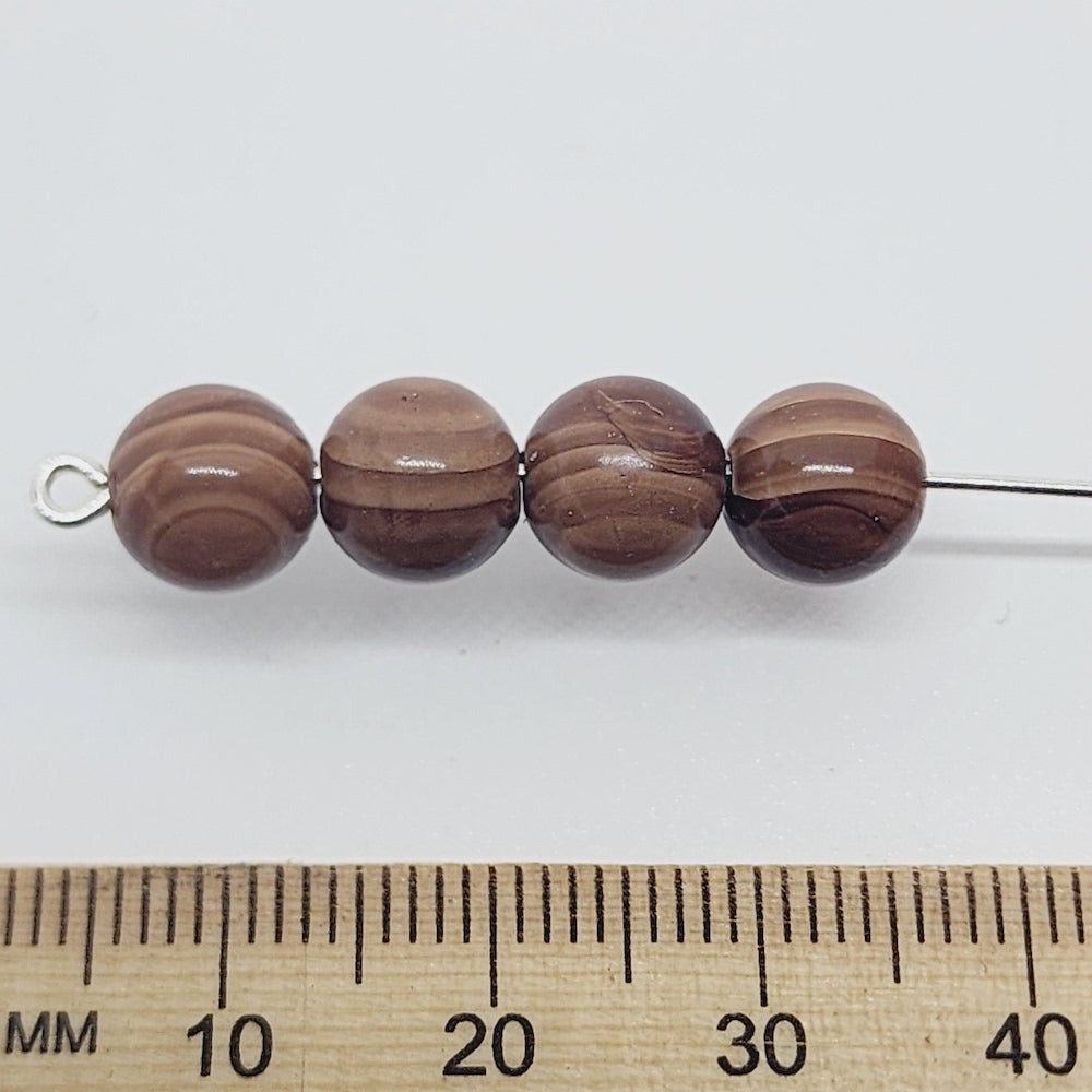 8mm Round (50) - Medium Brown - Vintage Wood Veneer Marbled Effect Beads