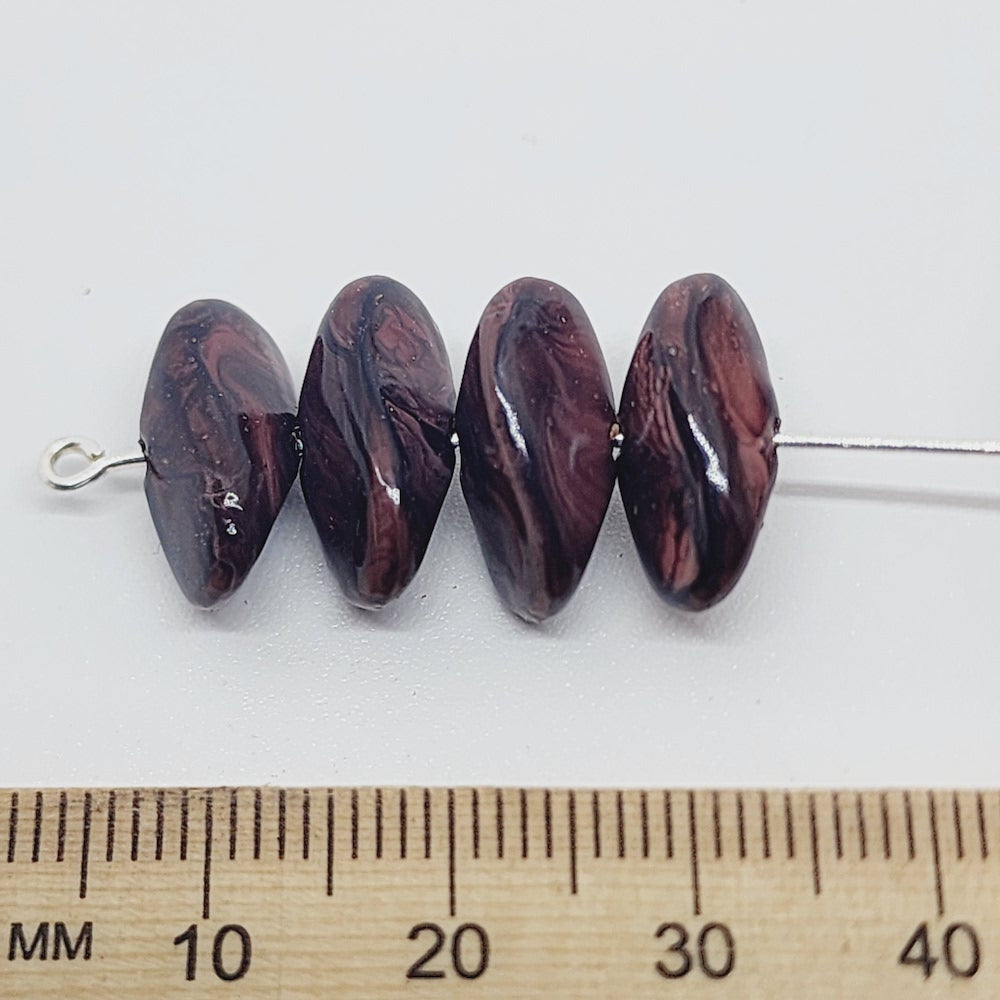 15x8mm Chip (50) - Dark Brown - Vintage Wood Veneer Marbled Effect Beads