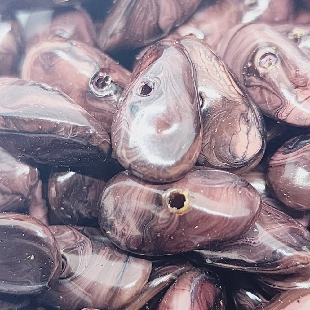 15x8mm Chip (50) - Dark Brown - Vintage Wood Veneer Marbled Effect Beads