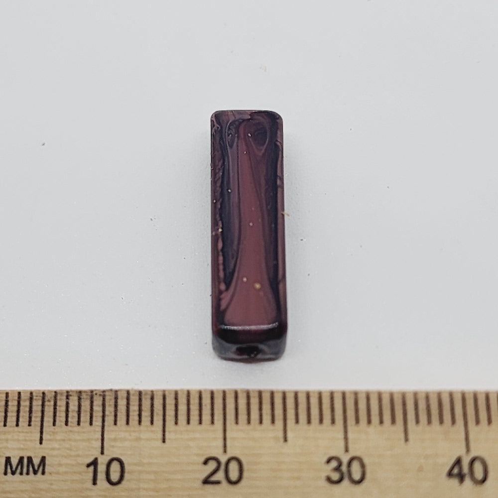 23x7mm Rectangular Tube (25) - Dark Brown - Vintage Wood Veneer Marbled Effect Beads