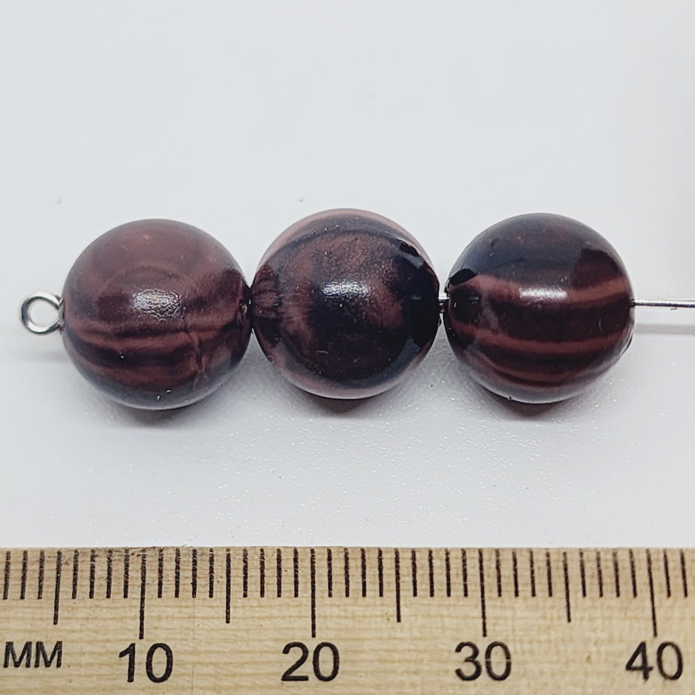 12mm Round (25) - Dark Brown - Vintage Wood Veneer Marbled Effect Beads