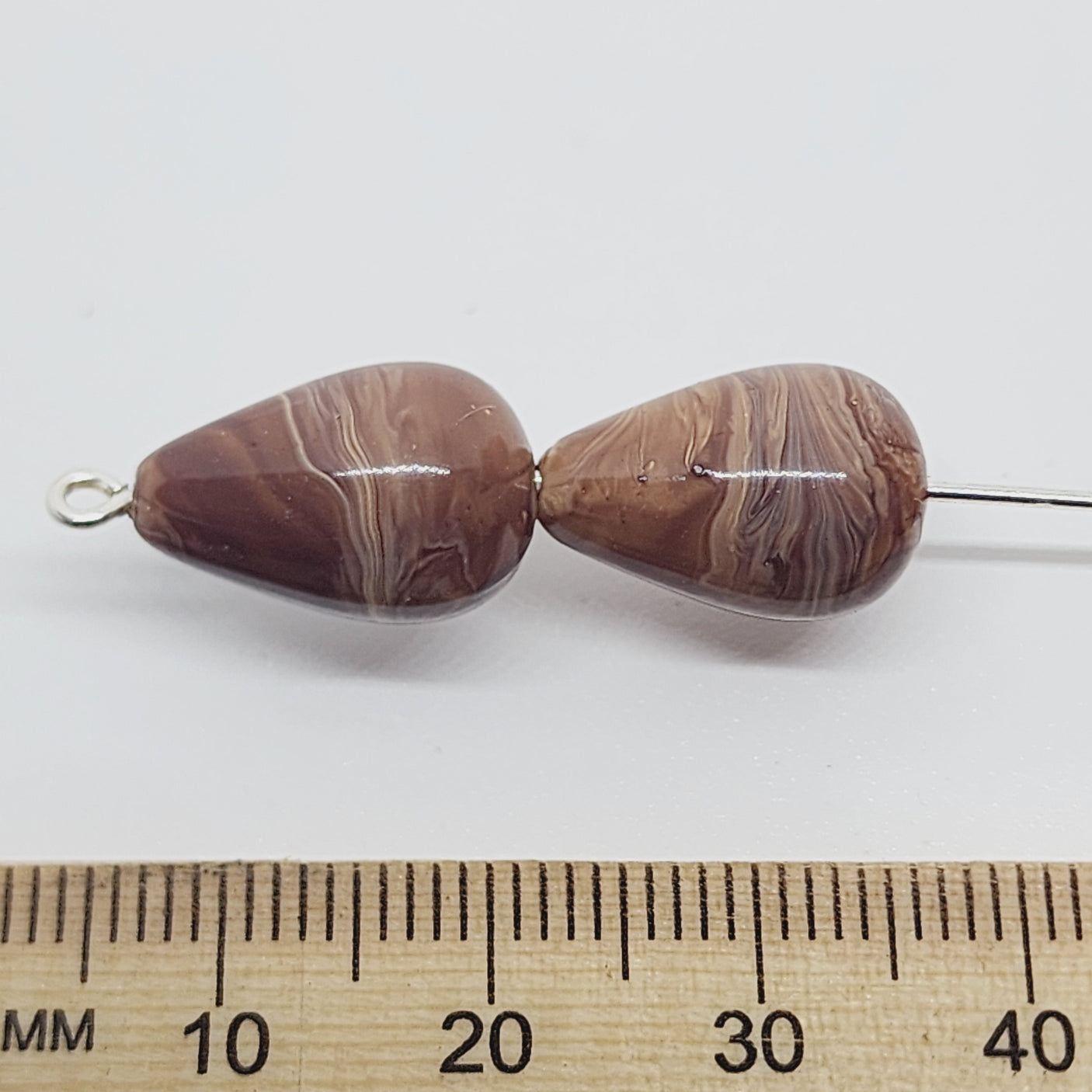 15x10mm Teardrop (10) - Medium Brown - Vintage Wood Veneer Marbled Effect Beads