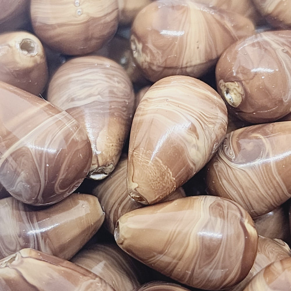 15x10mm Teardrop (10) - Medium Brown - Vintage Wood Veneer Marbled Effect Beads