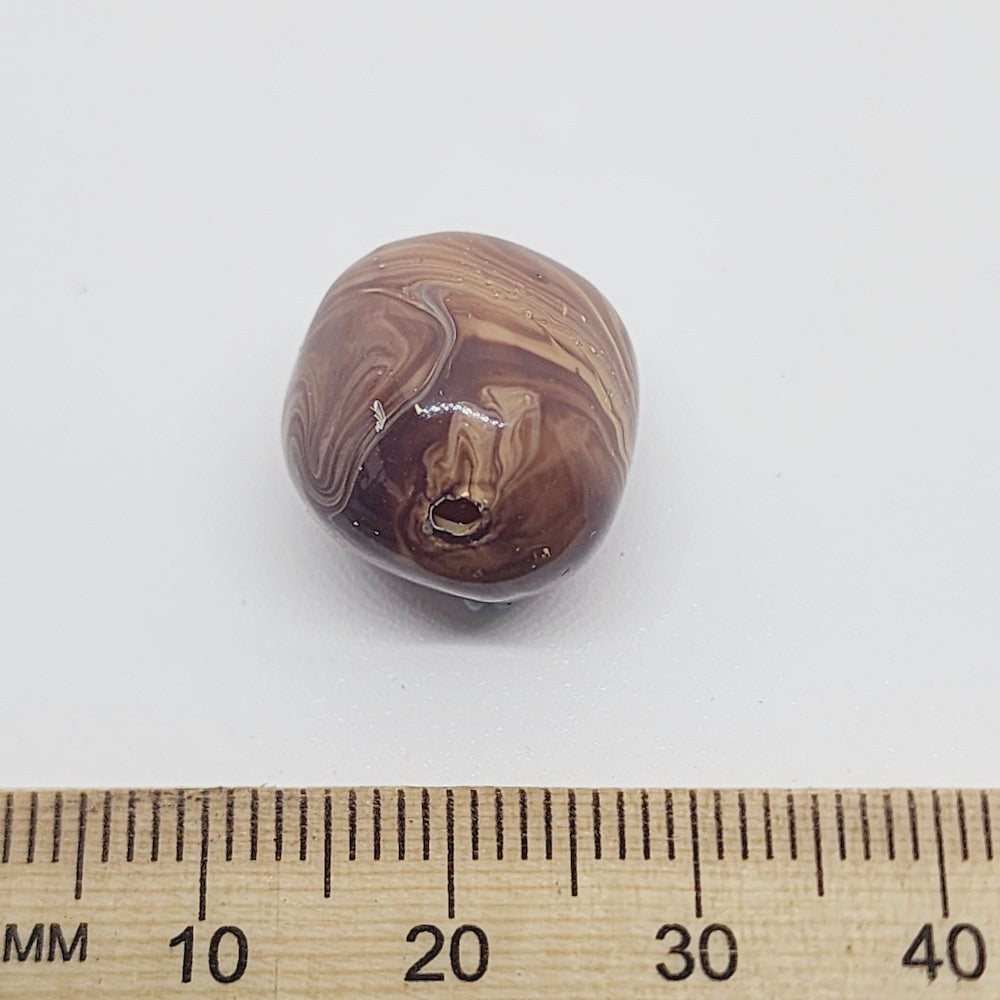 14mm Nut (10) - Medium Brown - Vintage Wood Veneer Marbled Effect Beads