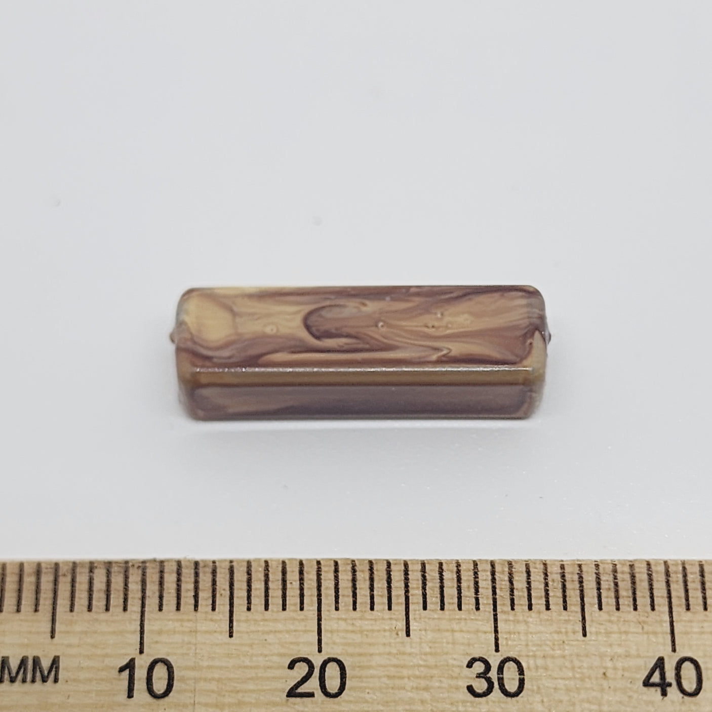 23x7mm Rectangular Tube (25) - Medium Brown - Vintage Wood Veneer Marbled Effect Beads
