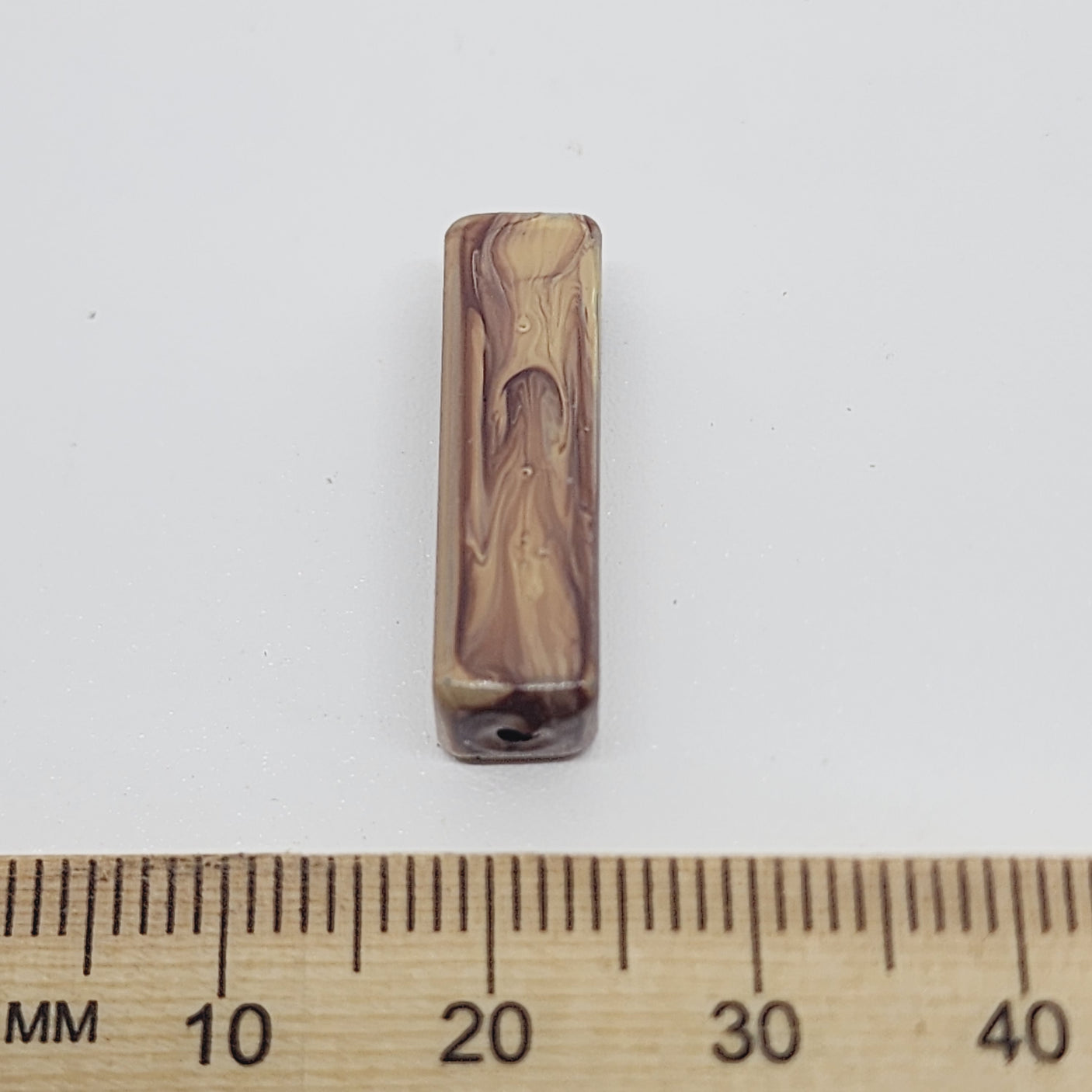 23x7mm Rectangular Tube (25) - Medium Brown - Vintage Wood Veneer Marbled Effect Beads