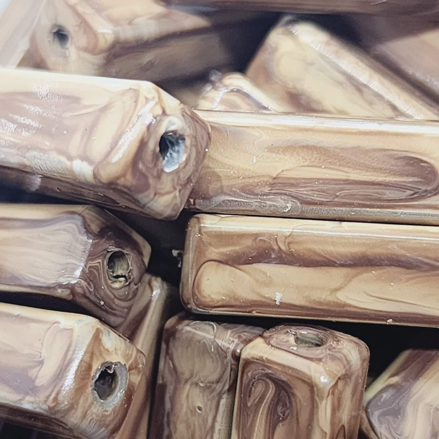 23x7mm Rectangular Tube (25) - Medium Brown - Vintage Wood Veneer Marbled Effect Beads