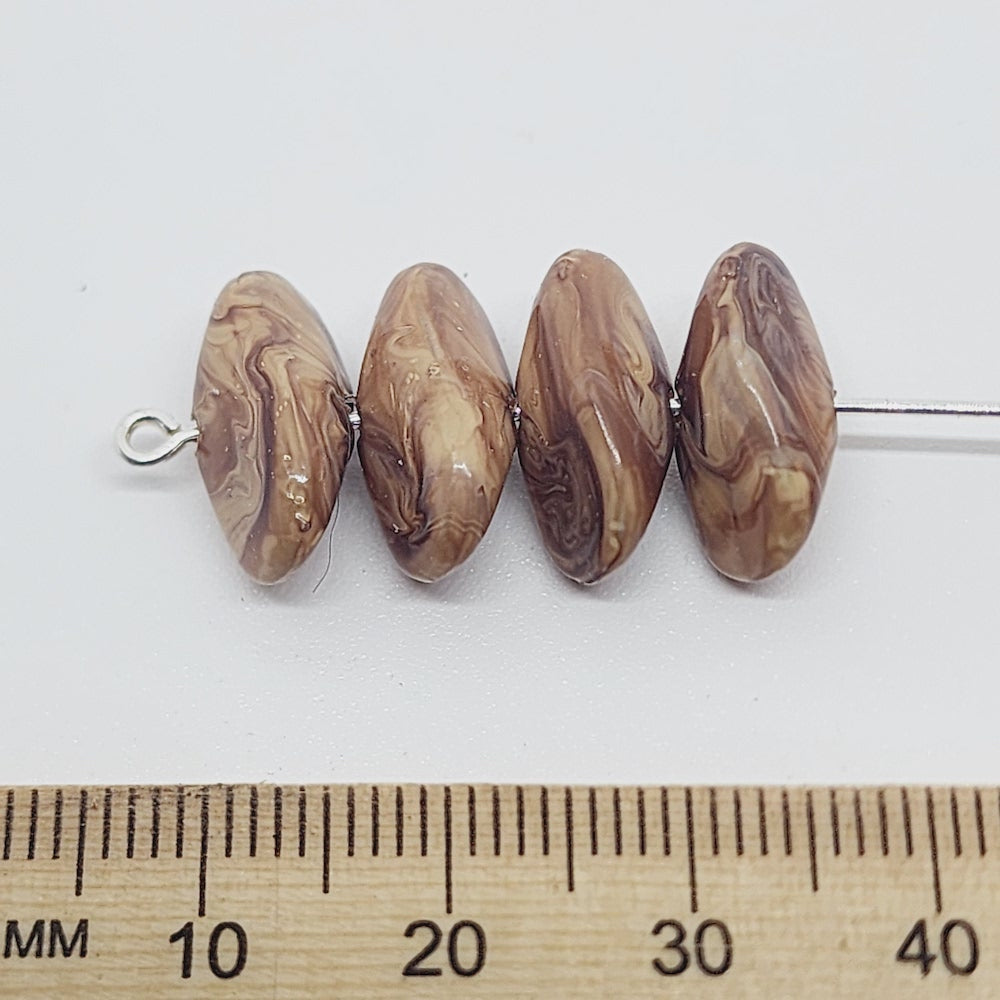 15x8mm Chip (50) - Medium Brown - Vintage Wood Veneer Marbled Effect Beads