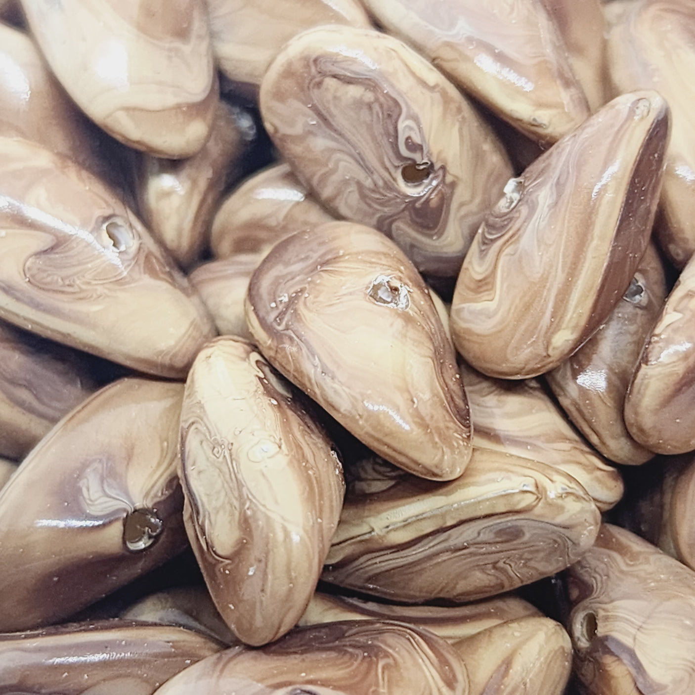 15x8mm Chip (50) - Medium Brown - Vintage Wood Veneer Marbled Effect Beads