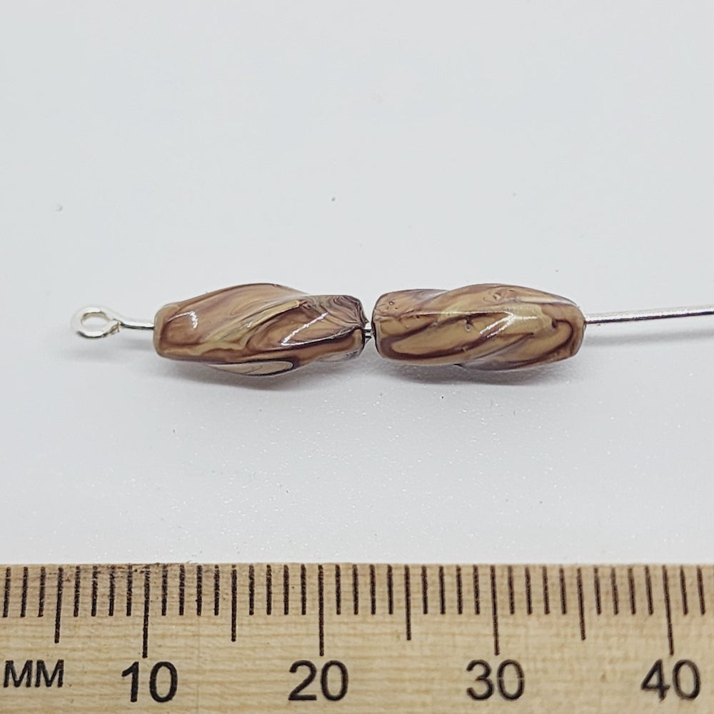 13x5mm Twist (50) - Medium Brown - Vintage Wood Veneer Marbled Effect Beads