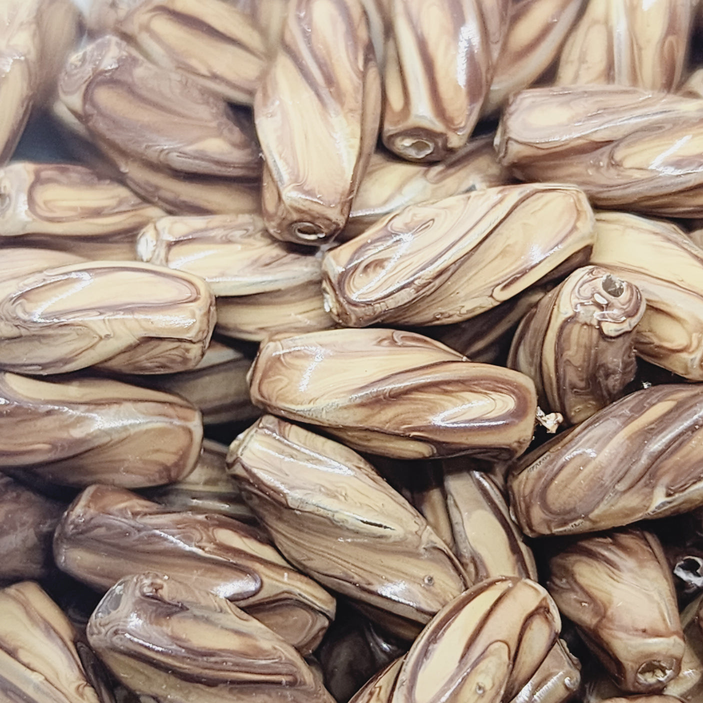 13x5mm Twist (50) - Medium Brown - Vintage Wood Veneer Marbled Effect Beads