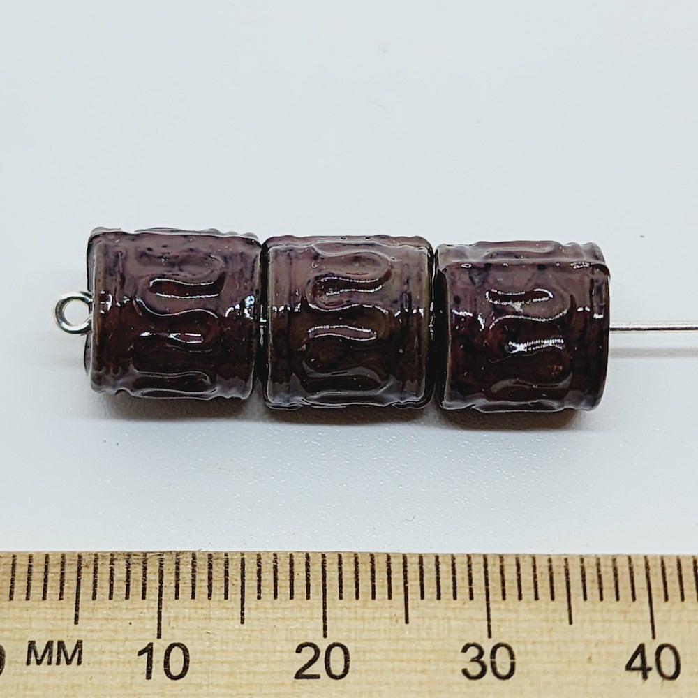 11x11mm Tube (25) - Dark Brown - Pottery Look Lucite Beads - Glossy