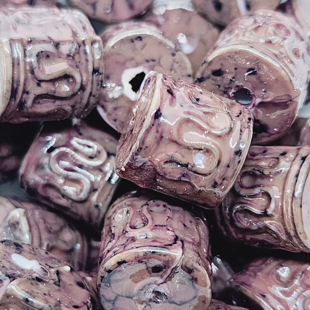 11x11mm Tube (25) - Dark Brown - Pottery Look Lucite Beads - Glossy