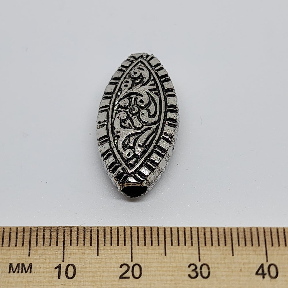24x13x9mm Flat Oval (10) - Antique Silver - Vintage Metalised Beads