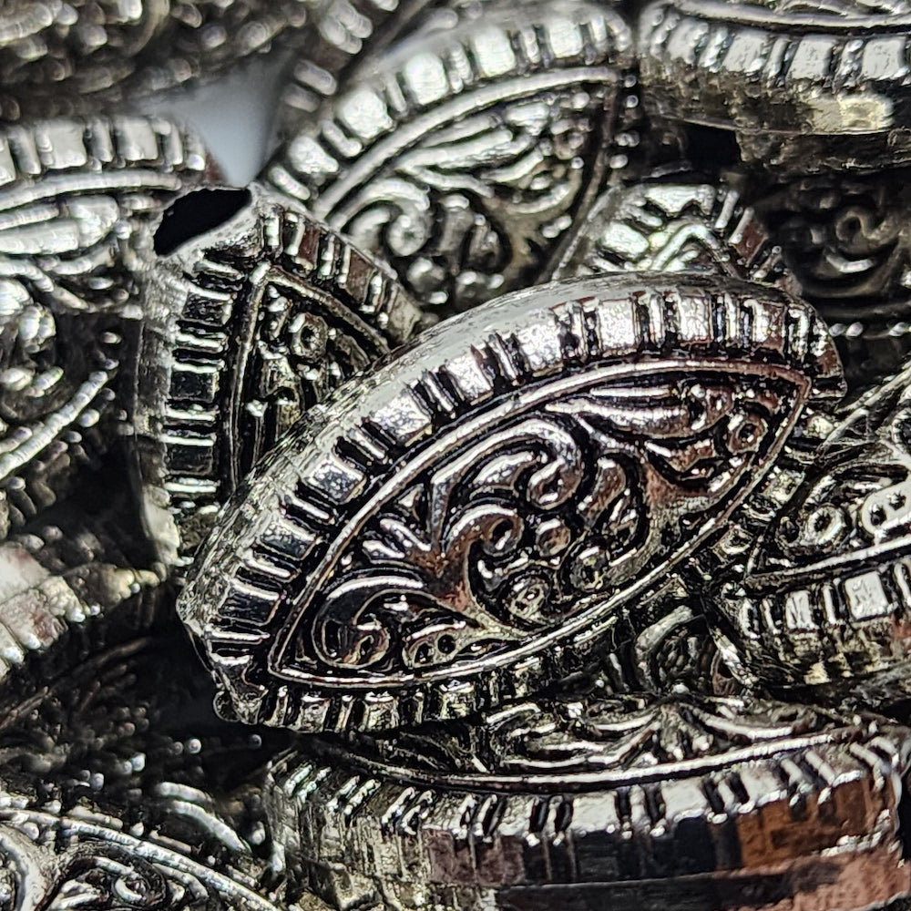 24x13x9mm Flat Oval (10) - Antique Silver - Vintage Metalised Beads