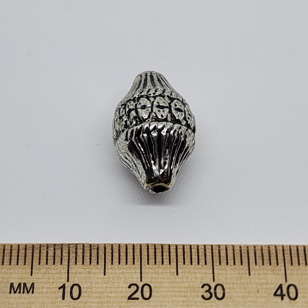 19x12mm Bicone (10) - Antique Silver - Vintage Metalised Beads