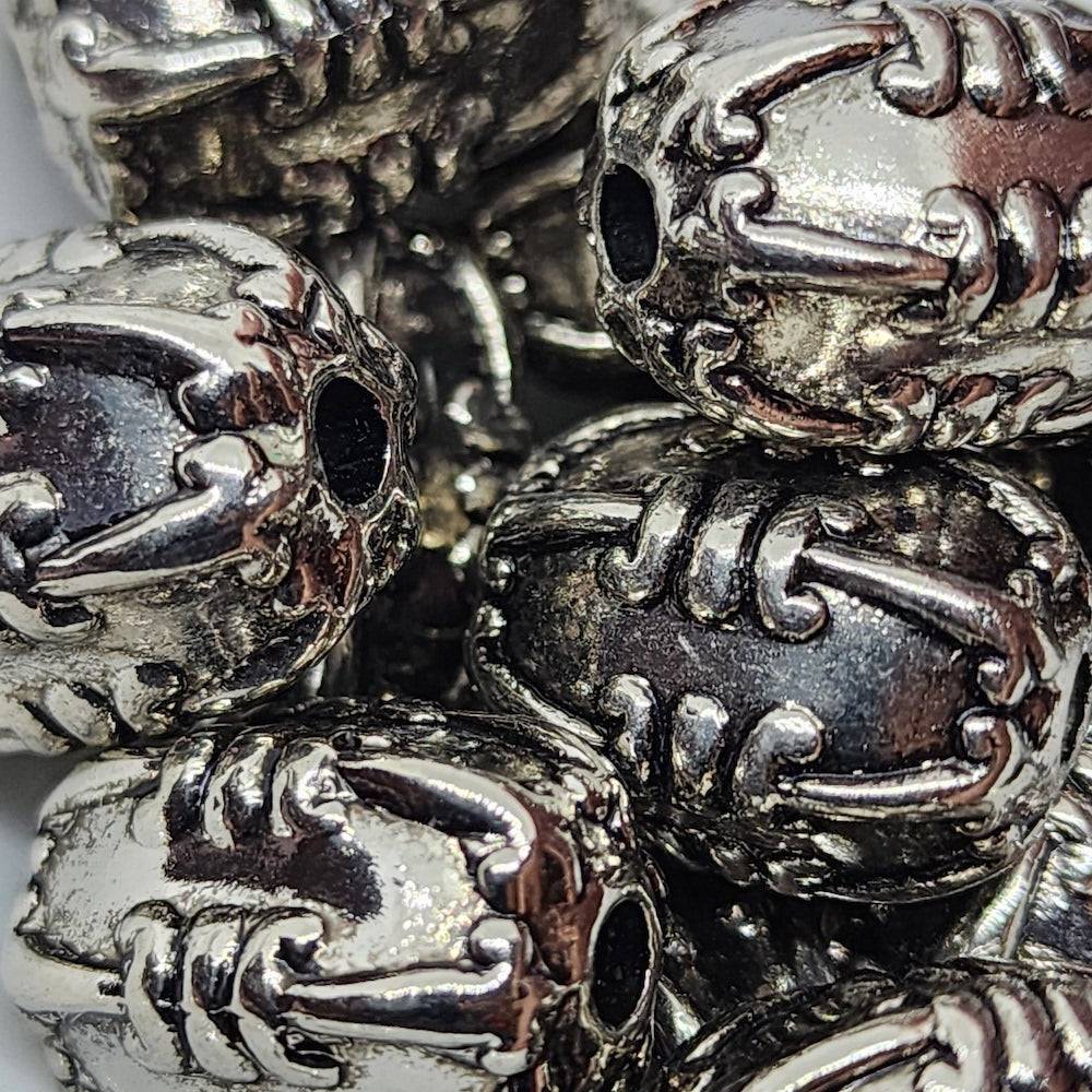 19x14~15mm Barrel (10) - Antique Silver - Vintage Metalised Beads