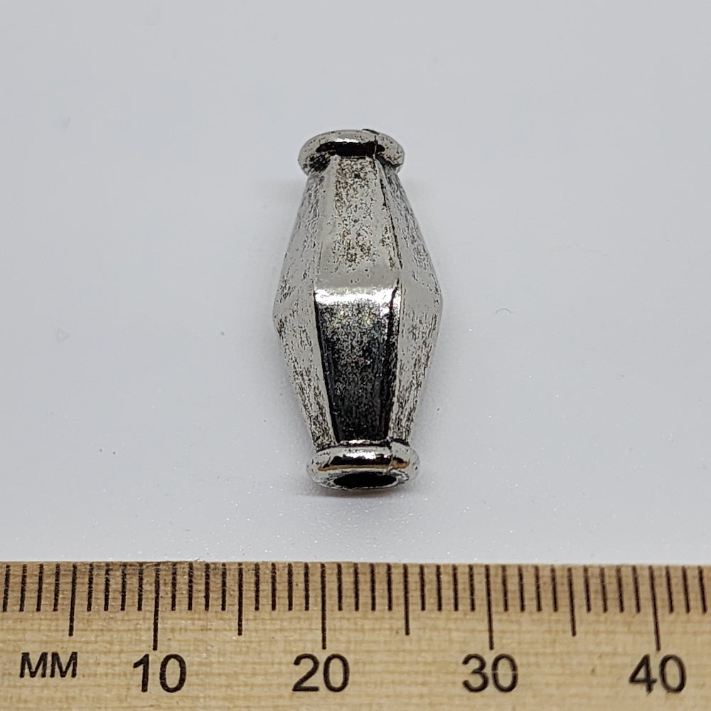 21x12mm Bicone (10) - Antique Silver - Vintage Metalised Beads