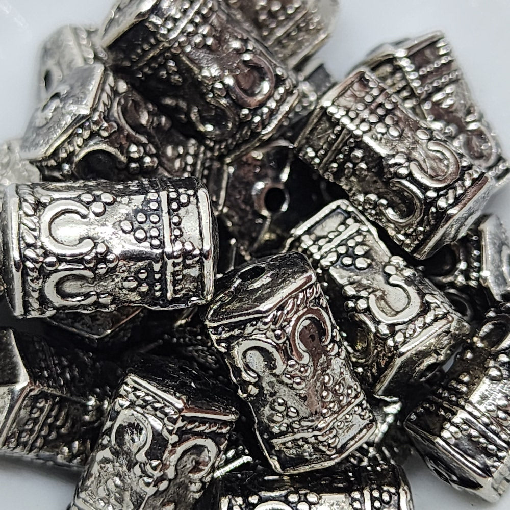 14x8mm Tube (10) - Antique Silver - Vintage Metalised Beads