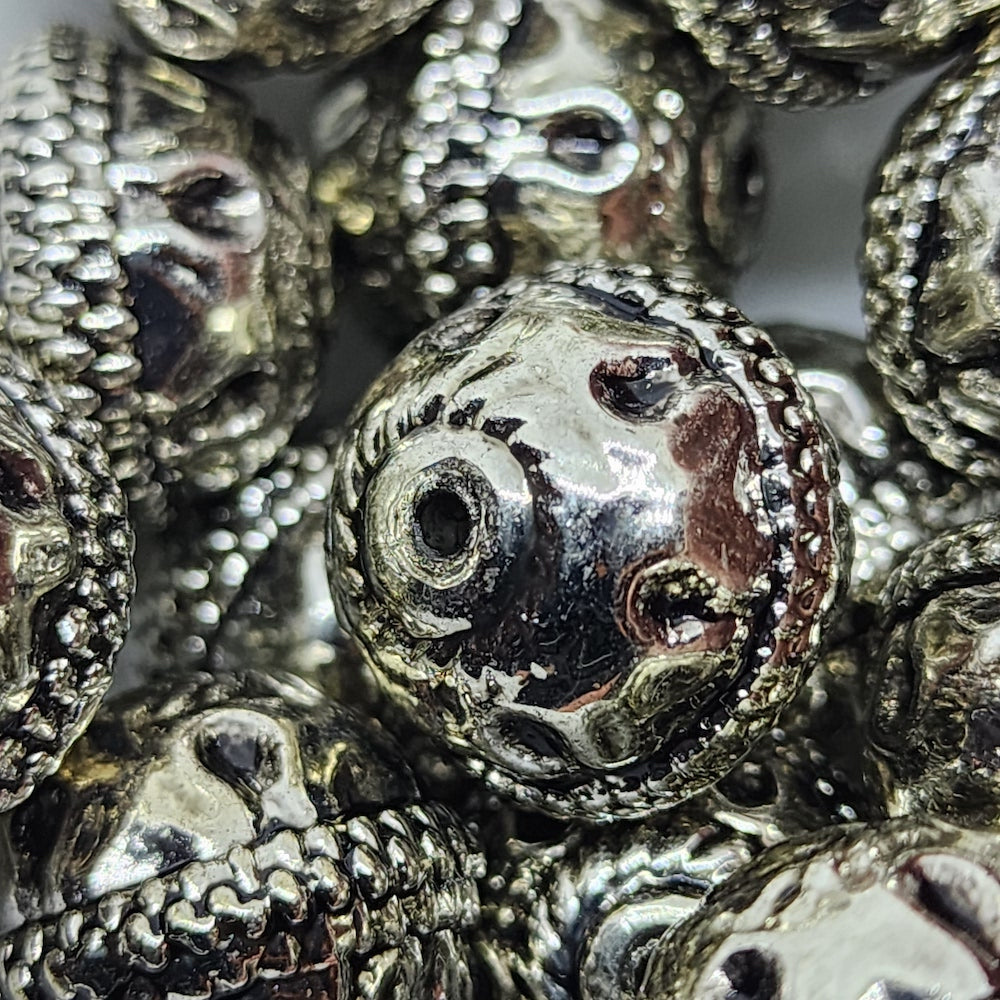 Round (10) - Antique Silver - Vintage Metalised Beads