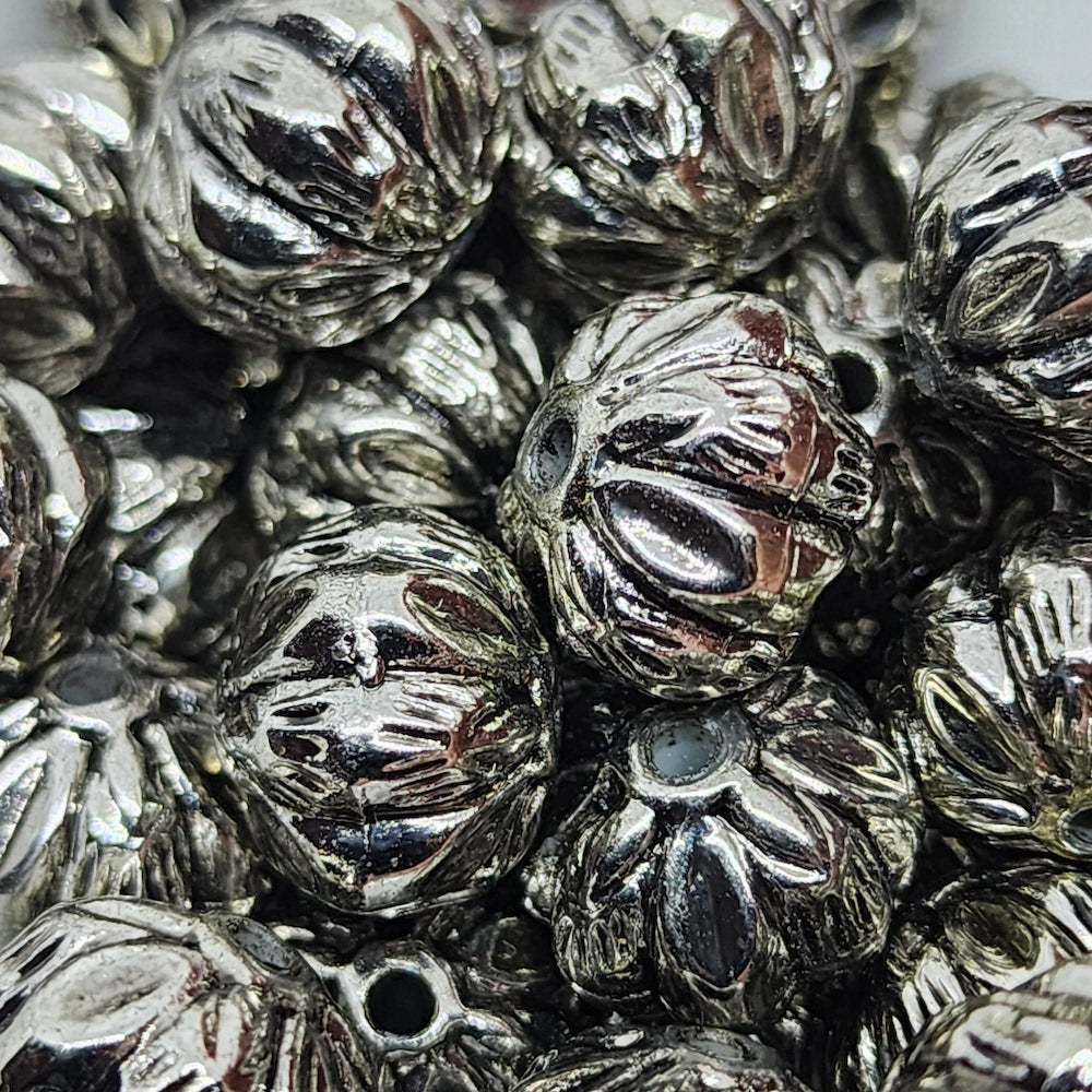 10x12mm Melon (10) - Antique Silver - Vintage Metalised Beads