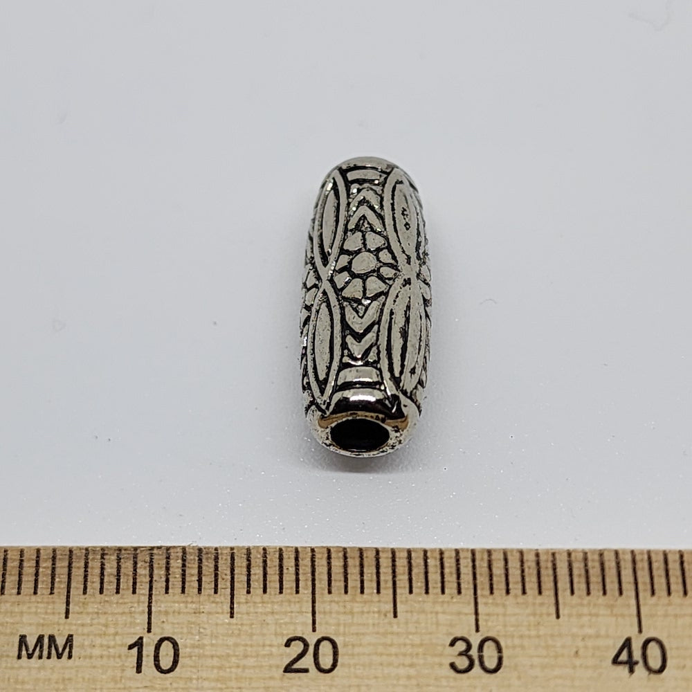 21x9mm Tube (10) - Antique Silver - Vintage Metalised Beads
