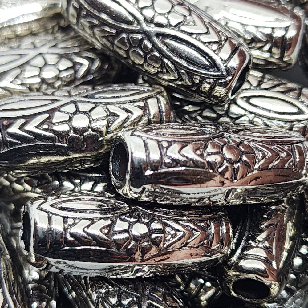21x9mm Tube (10) - Antique Silver - Vintage Metalised Beads