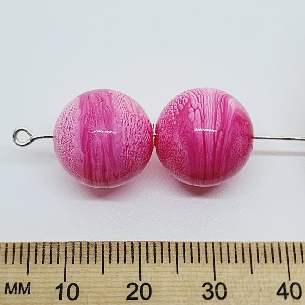 14mm Round (25) - Pink - Vintage Pastel Marbled Effect Beads