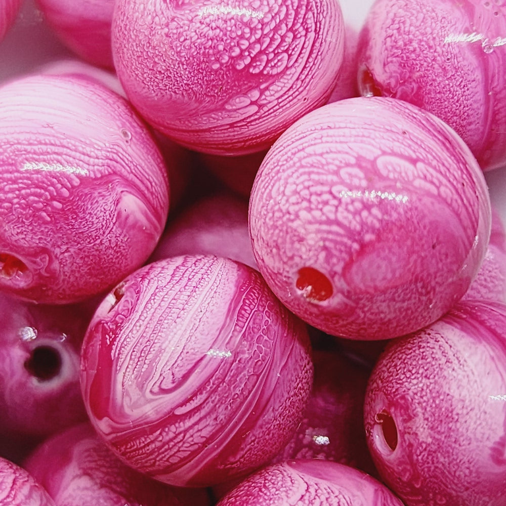 14mm Round (25) - Pink - Vintage Pastel Marbled Effect Beads