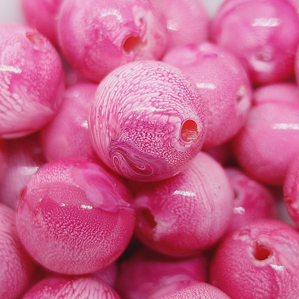 12mm Round (25) - Pink - Vintage Pastel Marbled Effect Beads