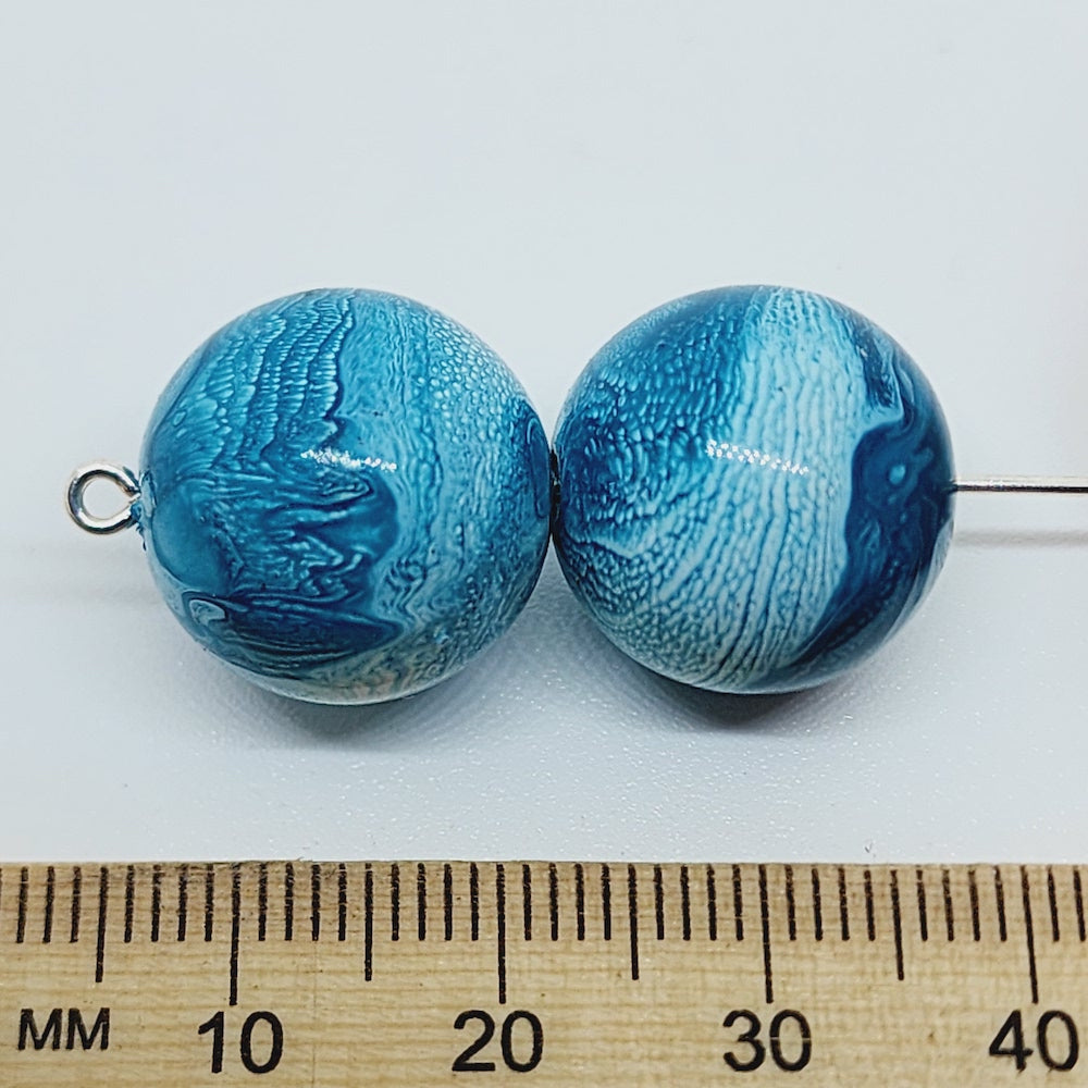 16mm Round (10) - Blue - Vintage Pastel Marbled Effect Beads