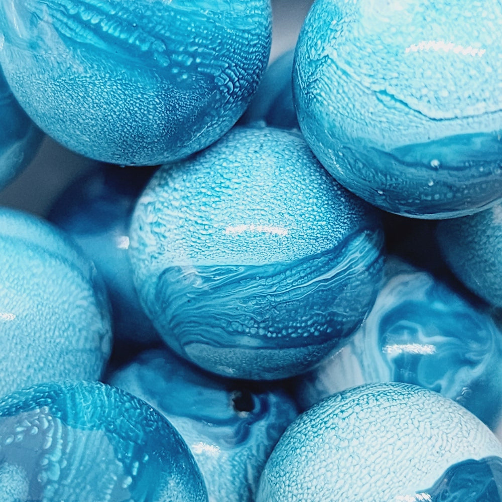 16mm Round (10) - Blue - Vintage Pastel Marbled Effect Beads