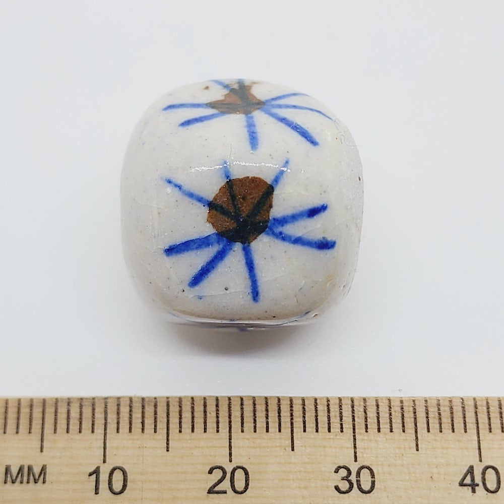 20x18mm 5-Sided Nugget (5) - Off White/Blue - Ceramic Vintage Replica Trade Beads