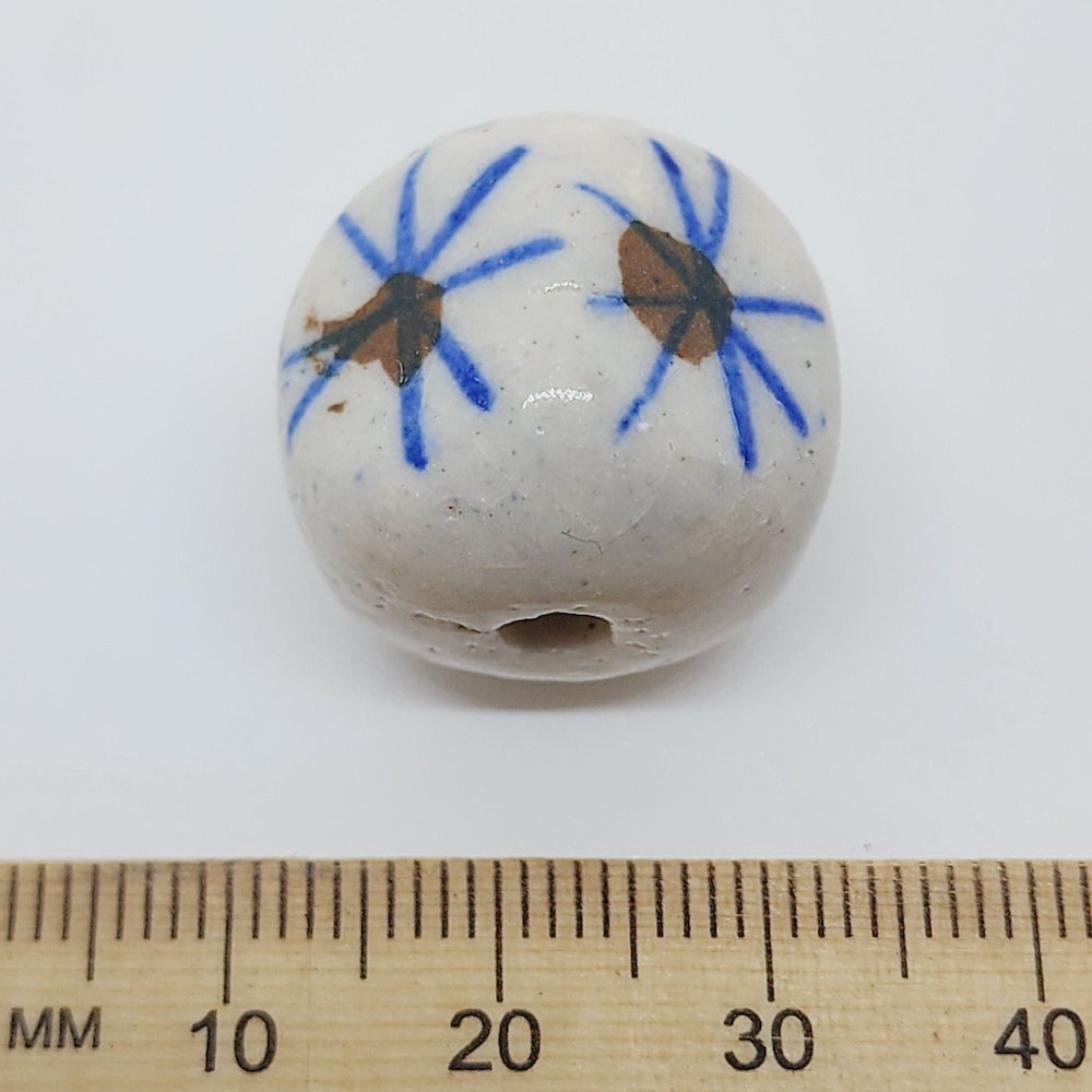 20x18mm 5-Sided Nugget (5) - Off White/Blue - Ceramic Vintage Replica Trade Beads