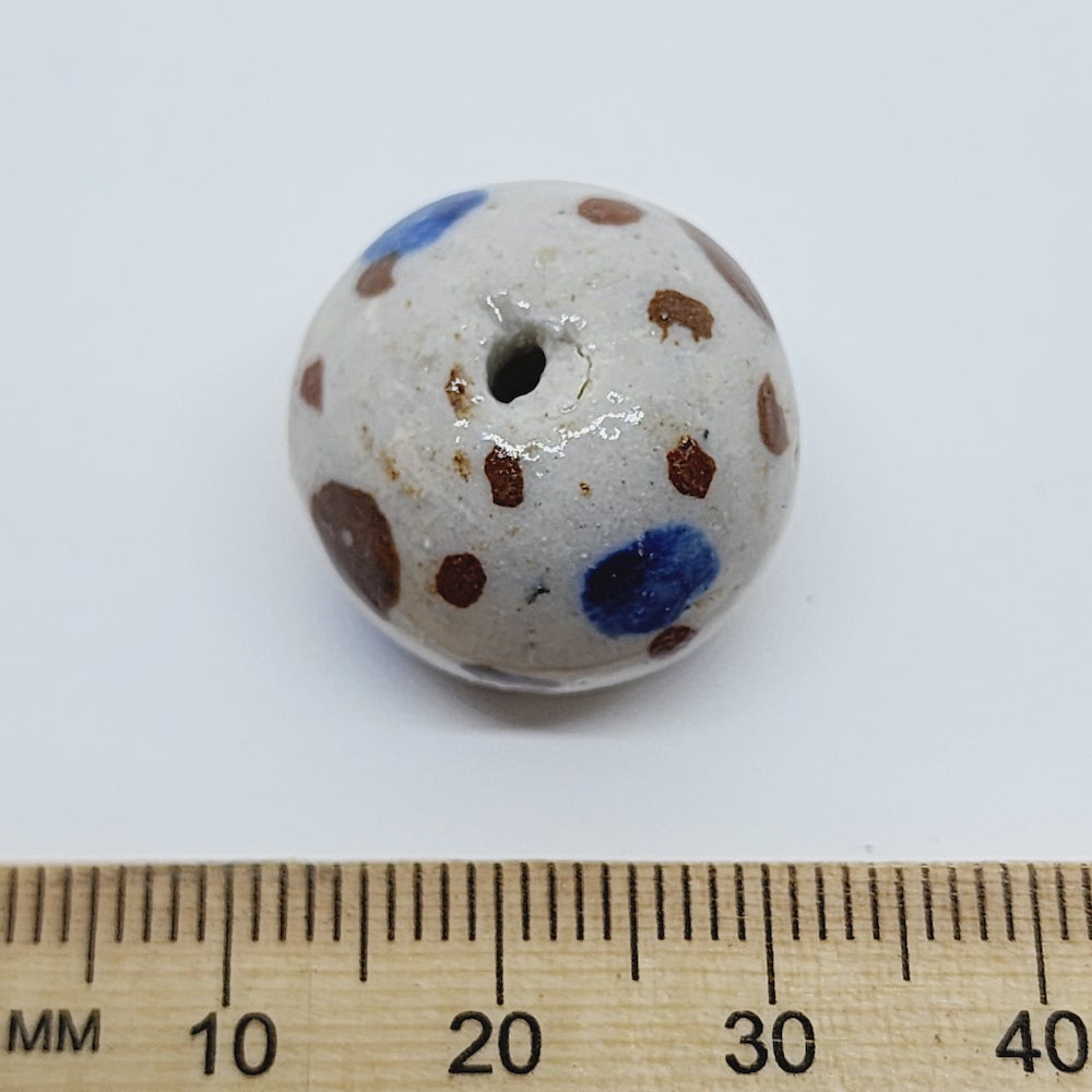 20mm Round (5) - White/Brown/Blue - Ceramic Vintage Replica Trade Beads