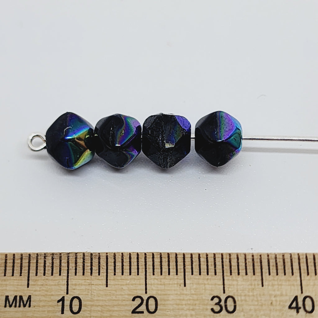 7mm Twisted Round Czech Glass Beads (25) - Black AB - Bead Shack