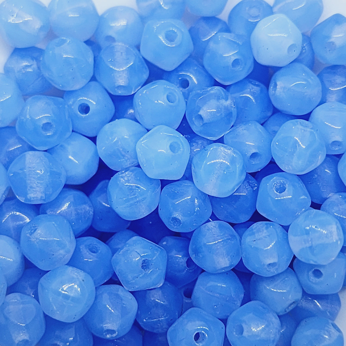 5mm Round Facet Czech Glass Beads (50) - Milky Blue - Bead Shack