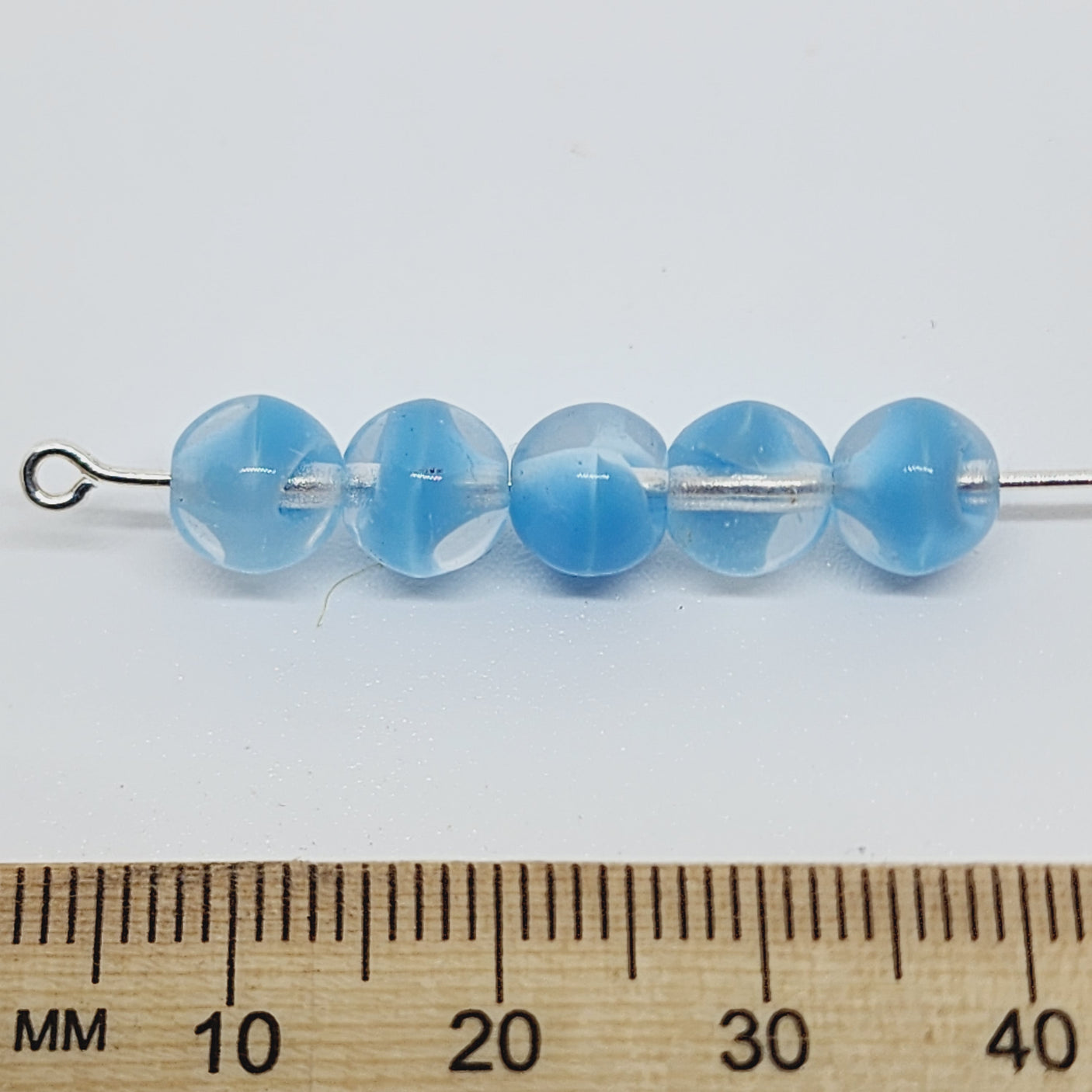 7mm Round (10) - Clear Transparent w. Blue Givre - Vintage Czech Glass Beads