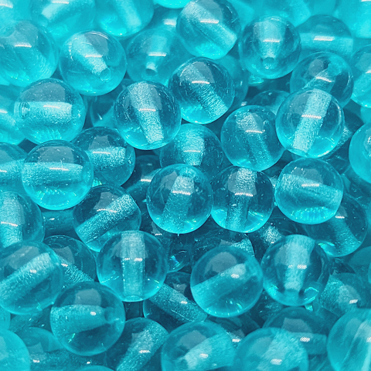 6mm Round Czech Glass Beads (50) - Teal Blue Transparent - Bead Shack