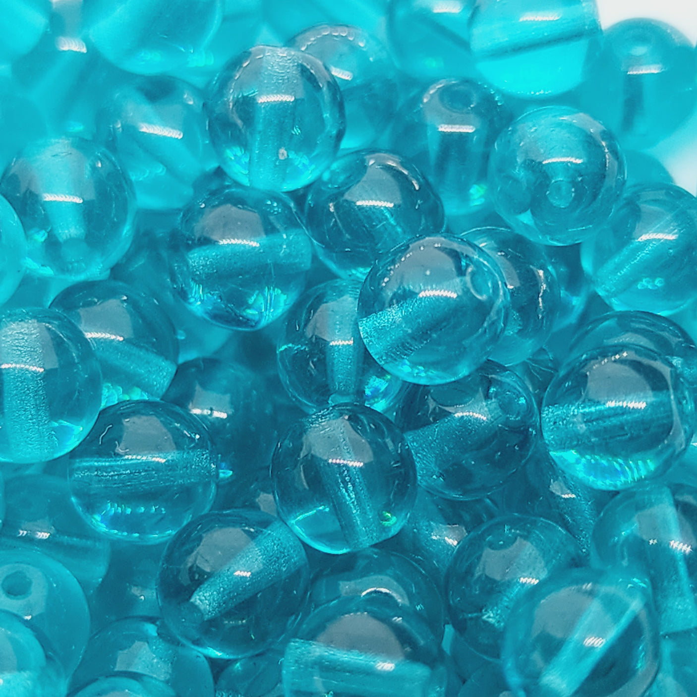 8mm Round Czech Glass Beads (25) - Teal Transparent - Bead Shack