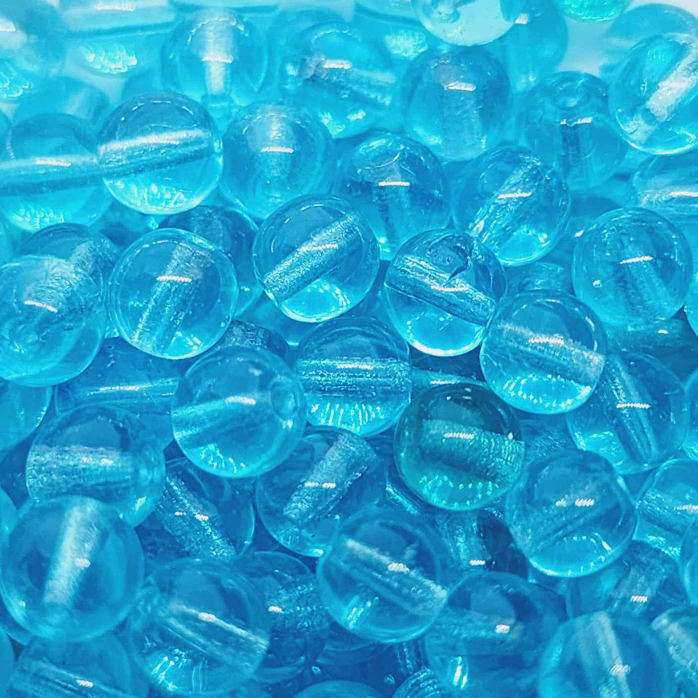 6mm Round Czech Glass Beads (50) - Aqua Transparent - Bead Shack