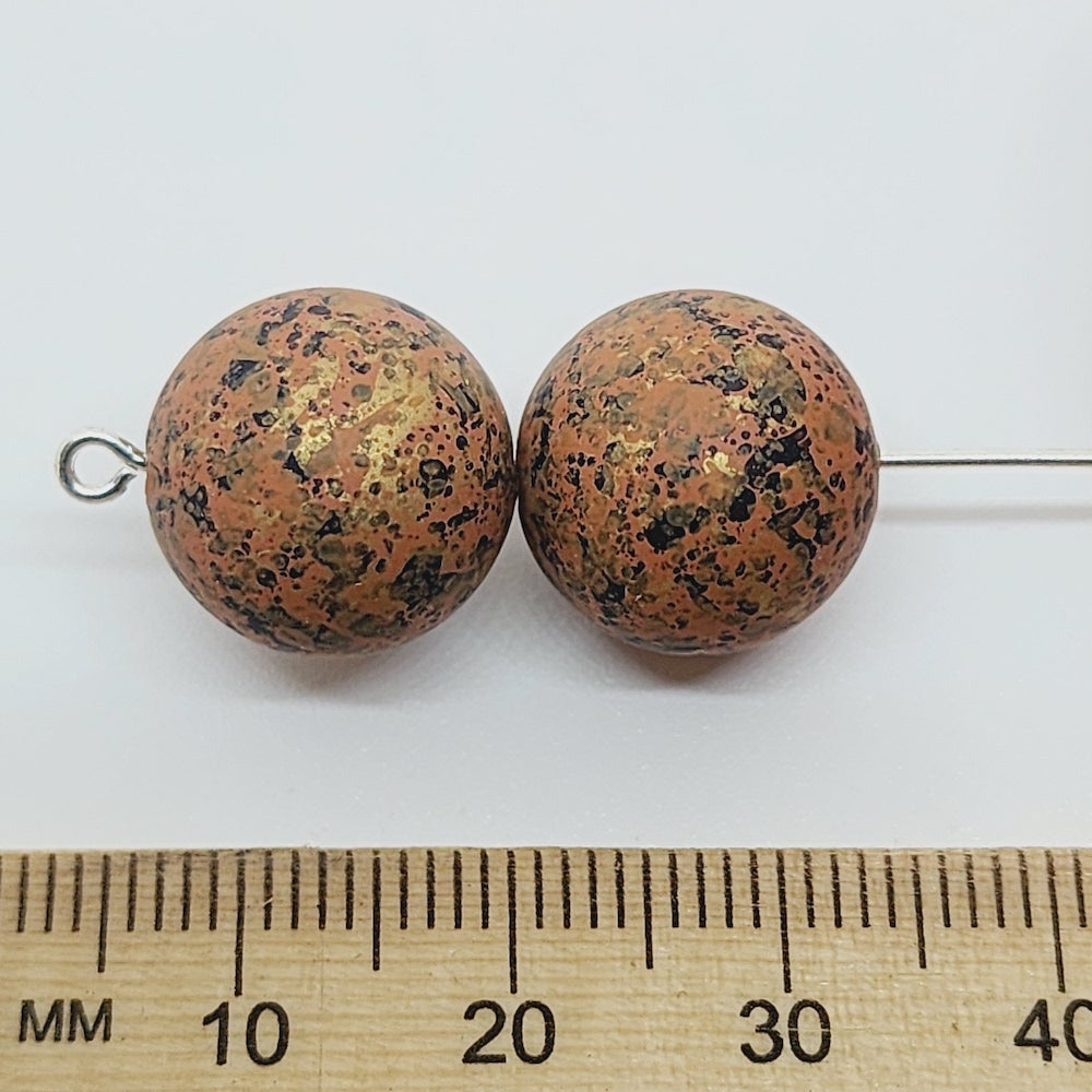 14mm Round (10) - Copper - Matte Metallic Speckled Vintage Beads